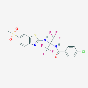 4-chloro-N-[2,2,2-trifluoro-1-{[6-(methylsulfonyl)-1,3-benzothiazol-2-yl]amino}-1-(trifluoromethyl)ethyl]benzamide
