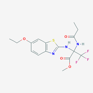 molecular formula C16H18F3N3O4S B396027 Methyl 2-[(6-ethoxy-1,3-benzothiazol-2-yl)amino]-3,3,3-trifluoro-2-(propanoylamino)propanoate CAS No. 488132-85-0