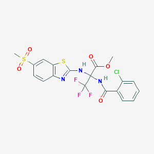 molecular formula C19H15ClF3N3O5S2 B396031 Methyl 2-[(2-chlorobenzoyl)amino]-3,3,3-trifluoro-2-{[6-(methylsulfonyl)-1,3-benzothiazol-2-yl]amino}propanoate 