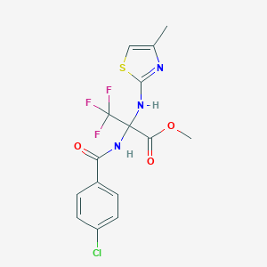 molecular formula C15H13ClF3N3O3S B396034 Methyl 2-[(4-chlorobenzoyl)amino]-3,3,3-trifluoro-2-[(4-methyl-1,3-thiazol-2-yl)amino]propanoate CAS No. 489419-19-4