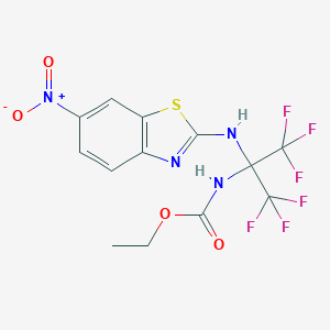 molecular formula C13H10F6N4O4S B396038 Ethyl 2,2,2-trifluoro-1-({6-nitro-1,3-benzothiazol-2-yl}amino)-1-(trifluoromethyl)ethylcarbamate CAS No. 489419-68-3