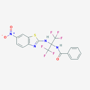 molecular formula C17H10F6N4O3S B396039 N-[2,2,2-trifluoro-1-({6-nitro-1,3-benzothiazol-2-yl}amino)-1-(trifluoromethyl)ethyl]benzamide 