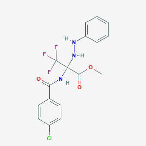 molecular formula C17H15ClF3N3O3 B396043 Methyl 2-[(4-chlorobenzoyl)amino]-3,3,3-trifluoro-2-(2-phenylhydrazino)propanoate 