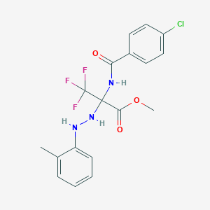 molecular formula C18H17ClF3N3O3 B396052 Methyl 2-[(4-chlorobenzoyl)amino]-3,3,3-trifluoro-2-[2-(2-methylphenyl)hydrazino]propanoate 
