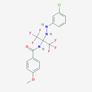 molecular formula C17H14ClF6N3O2 B396057 N-[1-[2-(3-chlorophenyl)hydrazino]-2,2,2-trifluoro-1-(trifluoromethyl)ethyl]-4-methoxybenzamide 