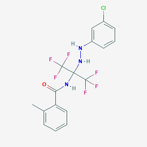 molecular formula C17H14ClF6N3O B396059 N-[1-[2-(3-chlorophenyl)hydrazino]-2,2,2-trifluoro-1-(trifluoromethyl)ethyl]-2-methylbenzamide 