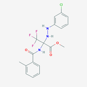 molecular formula C18H17ClF3N3O3 B396060 Methyl 2-[2-(3-chlorophenyl)hydrazino]-3,3,3-trifluoro-2-[(2-methylbenzoyl)amino]propanoate 