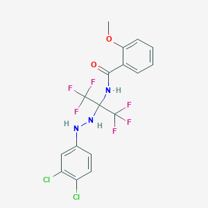 molecular formula C17H13Cl2F6N3O2 B396066 N-[1-[2-(3,4-dichlorophenyl)hydrazino]-2,2,2-trifluoro-1-(trifluoromethyl)ethyl]-2-methoxybenzamide 