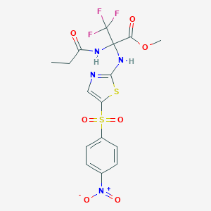 Methyl 3,3,3-trifluoro-2-{[5-({4-nitrophenyl}sulfonyl)-1,3-thiazol-2-yl]amino}-2-(propionylamino)propanoate