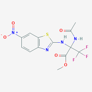 molecular formula C13H11F3N4O5S B396078 2-Acetylamino-3,3,3-trifluoro-2-(6-nitro-benzothiazol-2-ylamino)-propionic acid methyl ester 