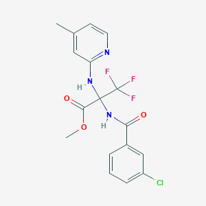 molecular formula C17H15ClF3N3O3 B396091 Methyl 2-[(3-chlorobenzoyl)amino]-3,3,3-trifluoro-2-[(4-methyl-2-pyridinyl)amino]propanoate 