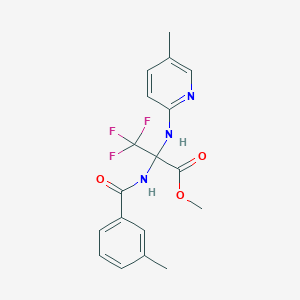 molecular formula C18H18F3N3O3 B396096 Methyl 3,3,3-trifluoro-2-[(3-methylbenzoyl)amino]-2-[(5-methyl-2-pyridinyl)amino]propanoate CAS No. 489420-17-9