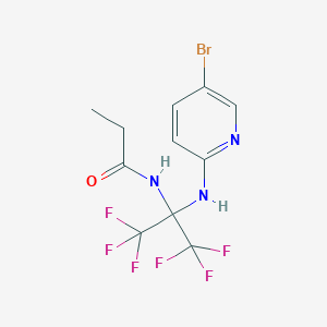molecular formula C11H10BrF6N3O B396103 N-[1-[(5-bromo-2-pyridinyl)amino]-2,2,2-trifluoro-1-(trifluoromethyl)ethyl]propanamide 