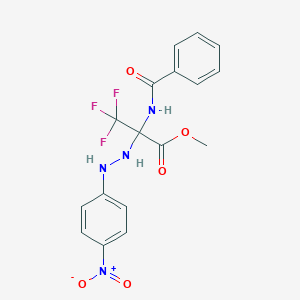 molecular formula C17H15F3N4O5 B396108 Methyl 2-(benzoylamino)-3,3,3-trifluoro-2-(2-{4-nitrophenyl}hydrazino)propanoate 