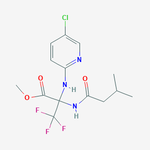 molecular formula C14H17ClF3N3O3 B396109 Methyl 2-[(5-chloro-2-pyridinyl)amino]-3,3,3-trifluoro-2-[(3-methylbutanoyl)amino]propanoate 