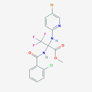 molecular formula C16H12BrClF3N3O3 B396111 Methyl 2-[(5-bromo-2-pyridinyl)amino]-2-[(2-chlorobenzoyl)amino]-3,3,3-trifluoropropanoate 