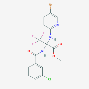 molecular formula C16H12BrClF3N3O3 B396114 2-(5-Bromo-pyridin-2-ylamino)-2-(3-chloro-benzoylamino)-3,3,3-trifluoro-propionic acid methyl ester 