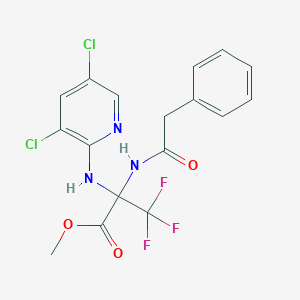 molecular formula C17H14Cl2F3N3O3 B396117 Methyl 2-[(3,5-dichloro-2-pyridinyl)amino]-3,3,3-trifluoro-2-[(phenylacetyl)amino]propanoate 