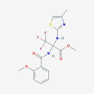molecular formula C16H16F3N3O4S B396132 Methyl 3,3,3-trifluoro-2-[(2-methoxybenzoyl)amino]-2-[(4-methyl-1,3-thiazol-2-yl)amino]propanoate 