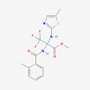molecular formula C16H16F3N3O3S B396136 Methyl 3,3,3-trifluoro-2-[(2-methylbenzoyl)amino]-2-[(5-methyl-1,3-thiazol-2-yl)amino]propanoate 