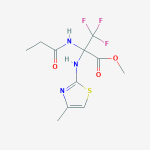 molecular formula C11H14F3N3O3S B396137 3,3,3-Trifluoro-2-(4-methyl-thiazol-2-ylamino)-2-propionylamino-propionic acid methyl ester 