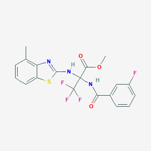 molecular formula C19H15F4N3O3S B396142 Methyl 3,3,3-trifluoro-2-[(3-fluorobenzoyl)amino]-2-[(4-methyl-1,3-benzothiazol-2-yl)amino]propanoate 