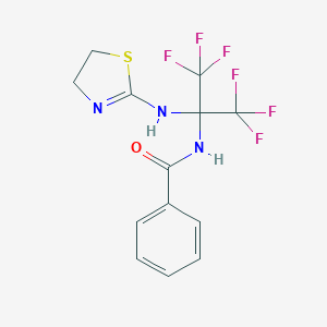 molecular formula C13H11F6N3OS B396143 N-[1-(4,5-dihydro-1,3-thiazol-2-ylamino)-2,2,2-trifluoro-1-(trifluoromethyl)ethyl]benzamide 