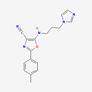 molecular formula C17H17N5O B3961458 5-(3-imidazol-1-ylpropylamino)-2-(4-methylphenyl)-1,3-oxazole-4-carbonitrile 