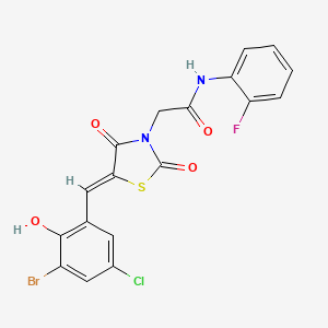 2-[(5Z)-5-(3-bromo-5-chloro-2-hydroxybenzylidene)-2,4-dioxo-1,3-thiazolidin-3-yl]-N-(2-fluorophenyl)acetamide