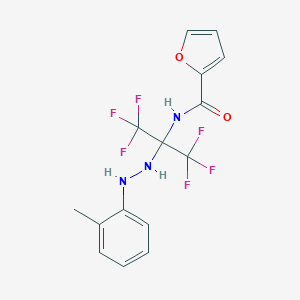 molecular formula C15H13F6N3O2 B396154 N-[2,2,2-trifluoro-1-[2-(2-methylphenyl)hydrazino]-1-(trifluoromethyl)ethyl]-2-furamide 