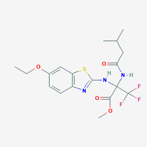 molecular formula C18H22F3N3O4S B396157 Methyl 2-[(6-ethoxy-1,3-benzothiazol-2-yl)amino]-3,3,3-trifluoro-2-[(3-methylbutanoyl)amino]propanoate 