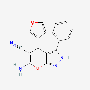 molecular formula C17H12N4O2 B3961693 6-Amino-4-(furan-3-yl)-3-phenyl-1,4-dihydropyrano[2,3-c]pyrazole-5-carbonitrile 