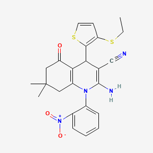 molecular formula C24H24N4O3S2 B3961719 2-amino-4-[3-(ethylthio)-2-thienyl]-7,7-dimethyl-1-(2-nitrophenyl)-5-oxo-1,4,5,6,7,8-hexahydro-3-quinolinecarbonitrile 