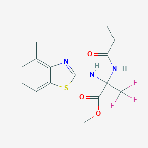 molecular formula C15H16F3N3O3S B396173 Methyl 3,3,3-trifluoro-2-[(4-methyl-1,3-benzothiazol-2-yl)amino]-2-(propanoylamino)propanoate CAS No. 487035-29-0