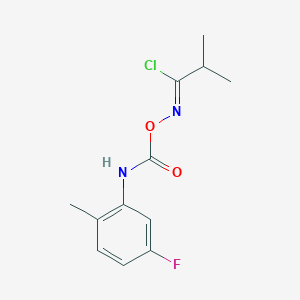 molecular formula C12H14ClFN2O2 B396183 N-(((5-Fluoro-2-methylanilino)carbonyl)oxy)-2-methylpropanimidoyl chloride 
