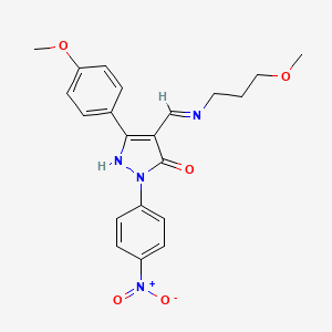 molecular formula C21H22N4O5 B3961908 5-(4-methoxyphenyl)-4-(3-methoxypropyliminomethyl)-2-(4-nitrophenyl)-1H-pyrazol-3-one 