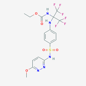 molecular formula C17H17F6N5O5S B396196 Ethyl 2,2,2-trifluoro-1-(4-(((6-methoxy-3-pyridazinyl)amino)sulfonyl)anilino)-1-(trifluoromethyl)ethylcarbamate 