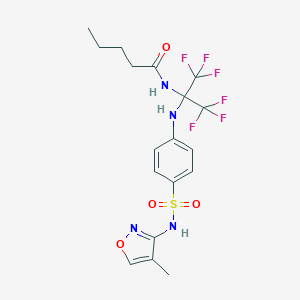 molecular formula C18H20F6N4O4S B396199 N-[2,2,2-trifluoro-1-(4-{[(4-methyl-3-isoxazolyl)amino]sulfonyl}anilino)-1-(trifluoromethyl)ethyl]pentanamide 