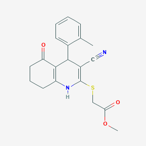 molecular formula C20H20N2O3S B3961994 METHYL 2-{[3-CYANO-4-(2-METHYLPHENYL)-5-OXO-1,4,5,6,7,8-HEXAHYDROQUINOLIN-2-YL]SULFANYL}ACETATE 