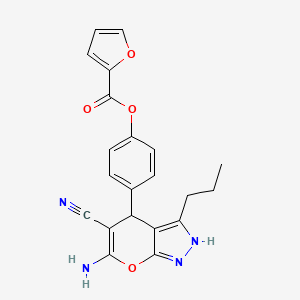 molecular formula C21H18N4O4 B3962007 4-(6-Amino-5-cyano-3-propyl-1,4-dihydropyrano[2,3-c]pyrazol-4-yl)phenyl furan-2-carboxylate 