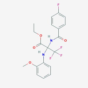 molecular formula C19H18F4N2O4 B396202 Ethyl 3,3,3-trifluoro-2-[(4-fluorobenzoyl)amino]-2-(2-methoxyanilino)propanoate 