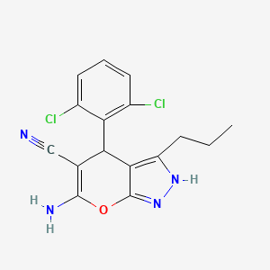 molecular formula C16H14Cl2N4O B3962024 6-amino-4-(2,6-dichlorophenyl)-3-propyl-1,4-dihydropyrano[2,3-c]pyrazole-5-carbonitrile 