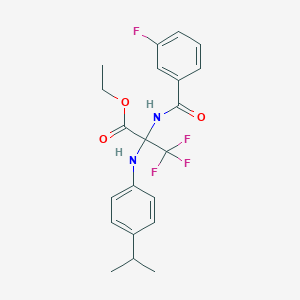 molecular formula C21H22F4N2O3 B396203 Ethyl 3,3,3-trifluoro-2-(3-fluorobenzamido)-2-(4-isopropylanilino)propionate 