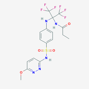 molecular formula C17H17F6N5O4S B396208 N-[2,2,2-trifluoro-1-(4-{[(6-methoxy-3-pyridazinyl)amino]sulfonyl}anilino)-1-(trifluoromethyl)ethyl]propanamide 