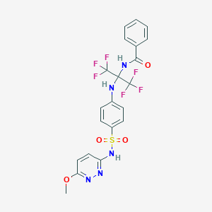 molecular formula C21H17F6N5O4S B396209 N-[2,2,2-trifluoro-1-(4-{[(6-methoxy-3-pyridazinyl)amino]sulfonyl}anilino)-1-(trifluoromethyl)ethyl]benzamide 