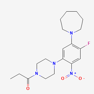 molecular formula C19H27FN4O3 B3962102 1-{4-[5-(Azepan-1-yl)-4-fluoro-2-nitrophenyl]piperazin-1-yl}propan-1-one 