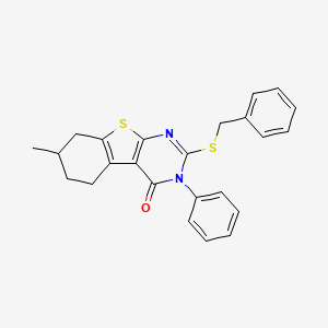 molecular formula C24H22N2OS2 B3962128 2-(benzylsulfanyl)-7-methyl-3-phenyl-5,6,7,8-tetrahydro[1]benzothieno[2,3-d]pyrimidin-4(3H)-one 