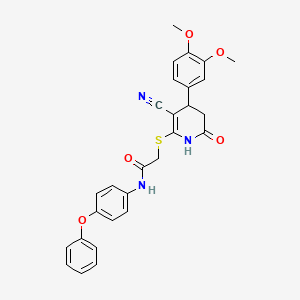 2-{[3-cyano-4-(3,4-dimethoxyphenyl)-6-oxo-1,4,5,6-tetrahydro-2-pyridinyl]thio}-N-(4-phenoxyphenyl)acetamide