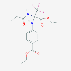 molecular formula C17H21F3N2O5 B396220 Ethyl 4-{[1-(ethoxycarbonyl)-2,2,2-trifluoro-1-(propionylamino)ethyl]amino}benzoate 