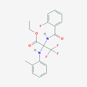 molecular formula C19H18F4N2O3 B396222 Ethyl 3,3,3-trifluoro-2-[(2-fluorobenzoyl)amino]-2-(2-methylanilino)propanoate CAS No. 352318-52-6
